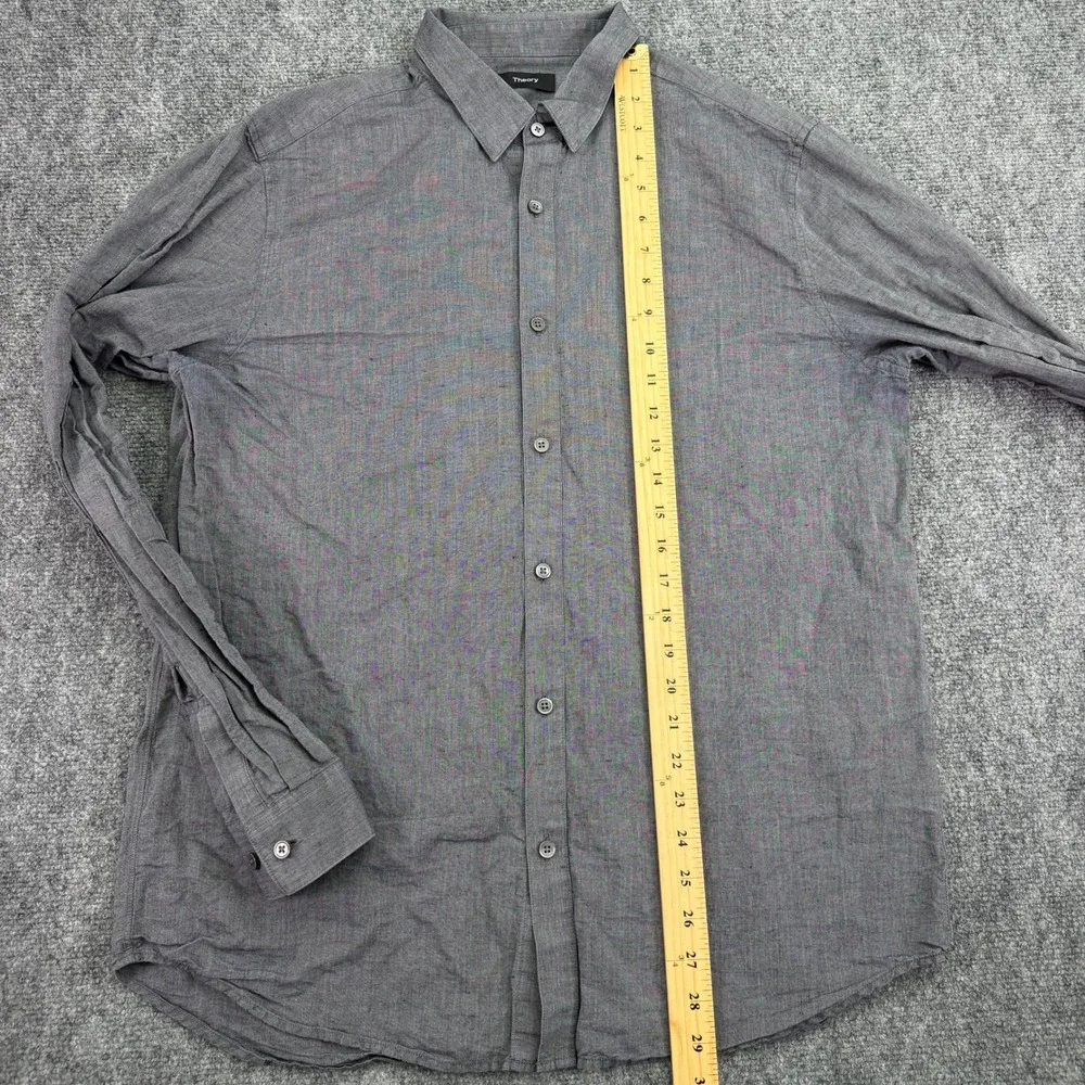 Theory Shirt Men's XL Charcoal Edward Essential Linen Cotton Blend Button Down